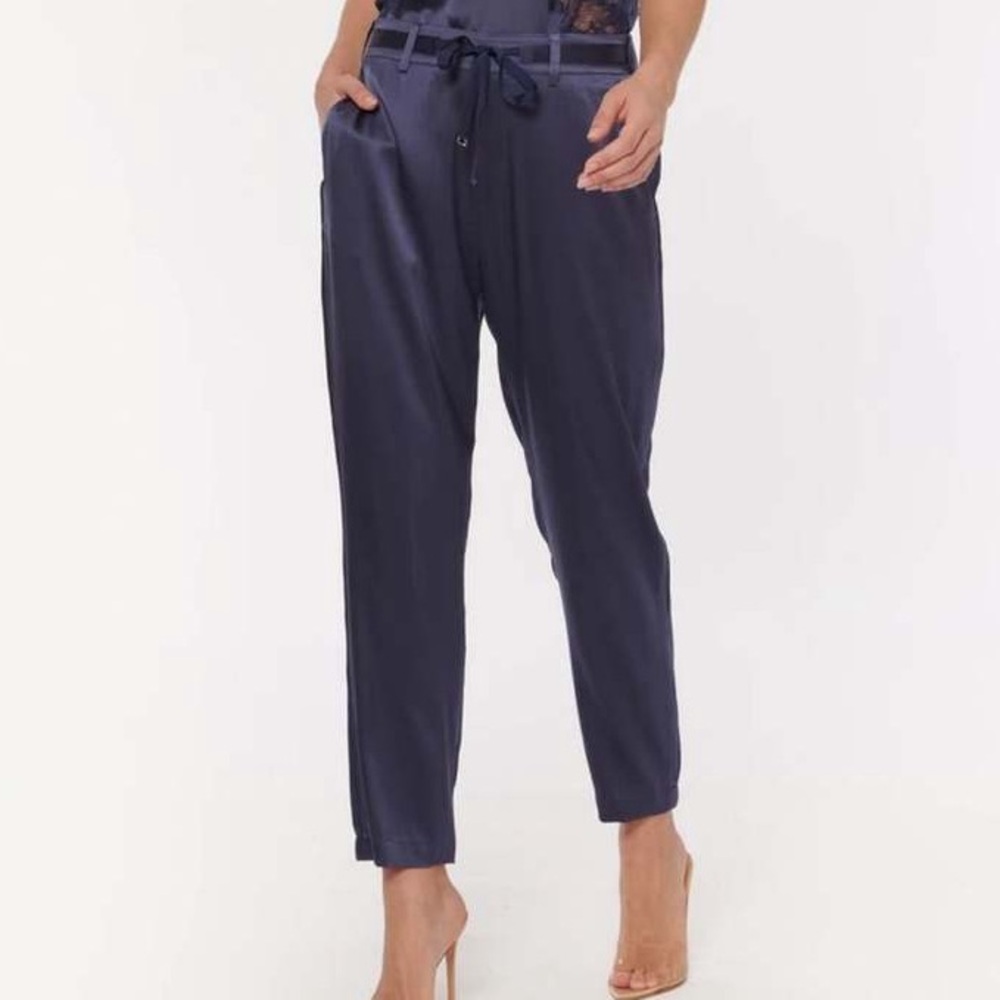 Cami NYC Alex Pants Satin Silk Navy Blue Lightweight Staple Basic Size Large